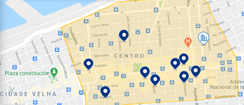Mapa do Centro em Montevidéu