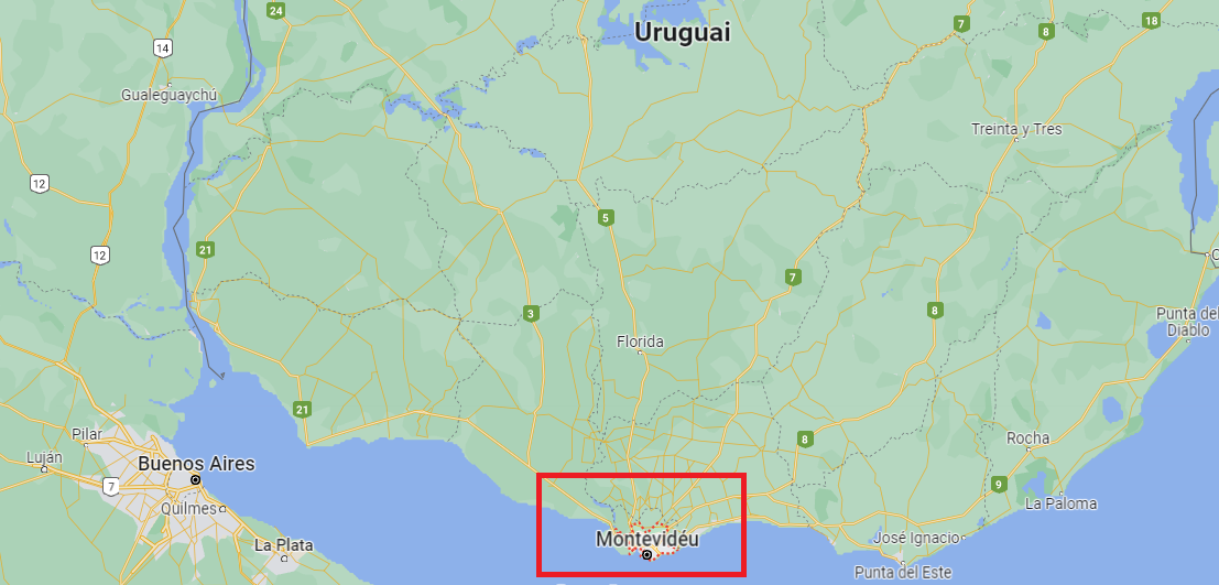 Localização de Montevidéu no Uruguai